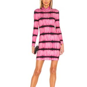 Alice + Olivia Vibrant Pink and Black Long Sleeve Dress